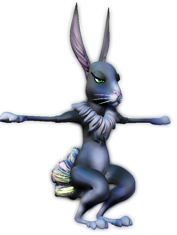 A bunny statue with arms outstretched.